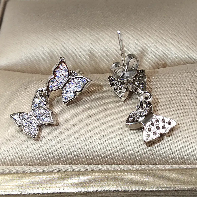 Korean Bow Earrings with Rose Gold and CZ Crystals