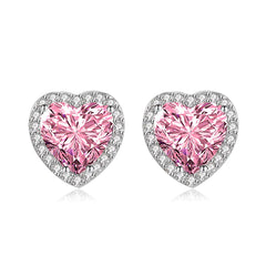 S925 Silver Heart Earrings with Moissanite and Diamonds