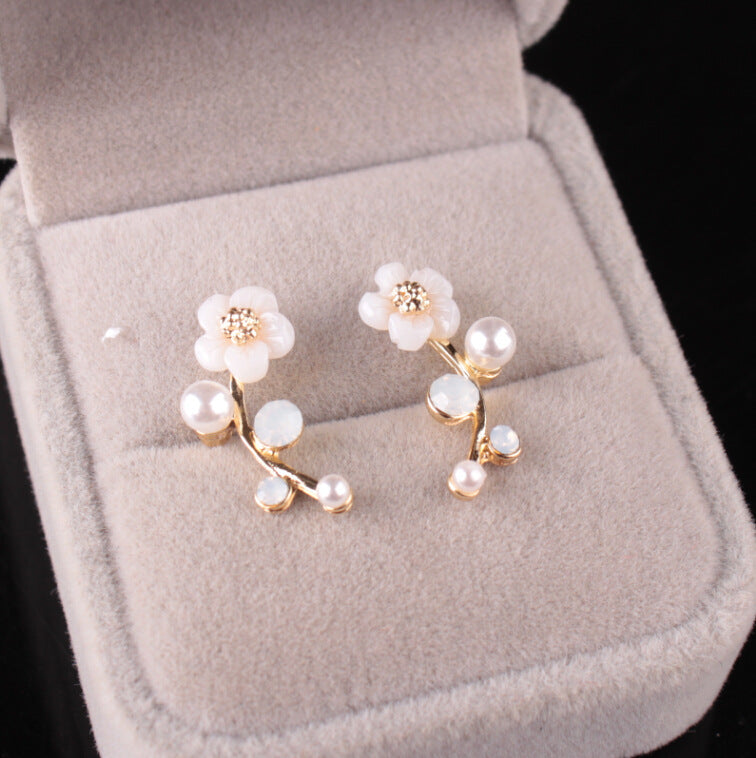 Shell Flower Pearl Stud Earrings and Branch Earrings
