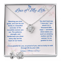 To Love of My Life at Mother's Day - Love Knot Necklace & Earring Set