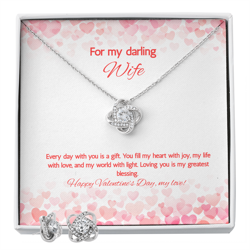 For My Darling Wife at Valentine's Day - Love Knot Necklace & Earring Set