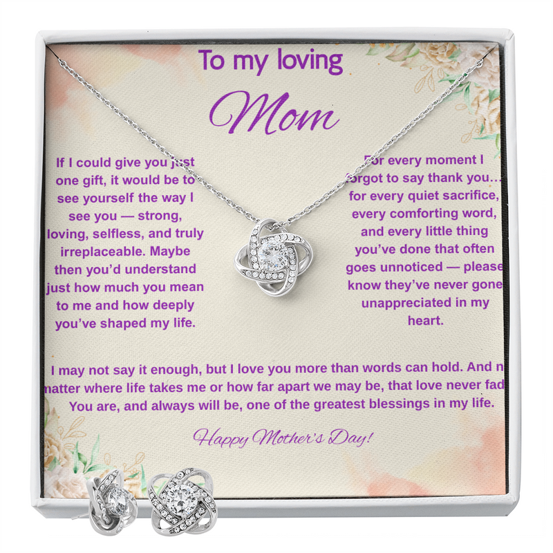 To My Loving Mom at Mother's Day - Love Knot Necklace & Earring Set