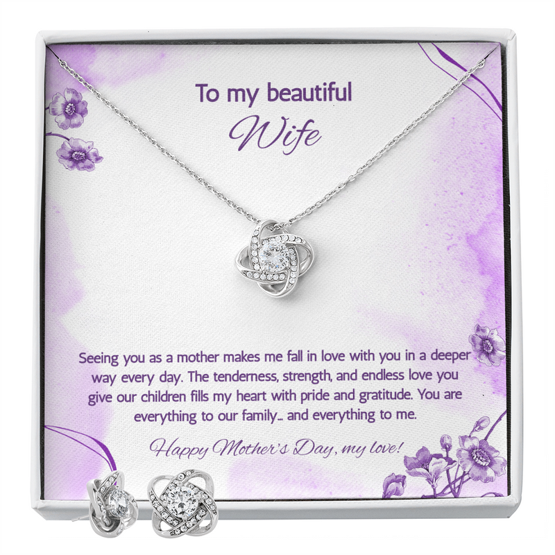 To My Beautiful Wife at Mother's Day - Love Knot Necklace & Earring Set