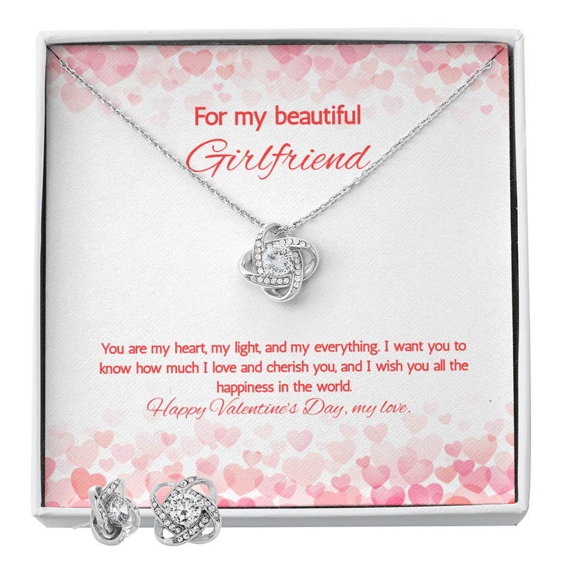 For My Beautiful Girlfriend at Valentine's Day - Love Knot Necklace & Earring Set