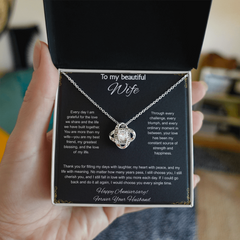 To My Beautiful Wife On Our Anniversary - Love Knot Necklace