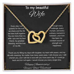 To My Beautiful Wife On Our Anniversary - Interlocking Hearts Necklace