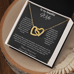 To My Beautiful Wife On Our Anniversary - Interlocking Hearts Necklace