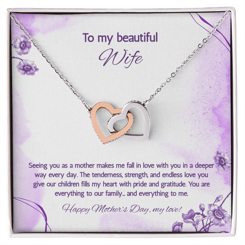 To My Beautiful Wife at Mother's Day - Interlocking Hearts Necklace