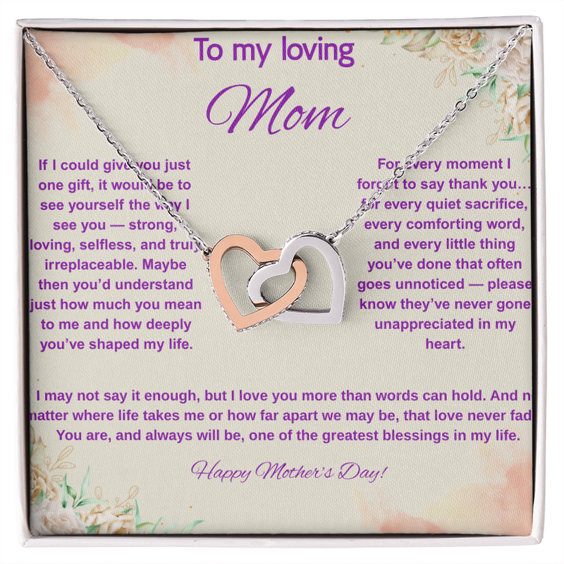 To My Loving Mom at Mother's Day - Interlocking Hearts Necklace