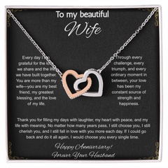 To My Beautiful Wife On Our Anniversary - Interlocking Hearts Necklace