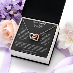 To My Beautiful Wife On Our Anniversary - Interlocking Hearts Necklace