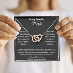 To My Beautiful Wife On Our Anniversary - Interlocking Hearts Necklace