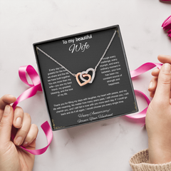 To My Beautiful Wife On Our Anniversary - Interlocking Hearts Necklace