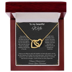 To My Beautiful Wife On Our Anniversary - Interlocking Hearts Necklace