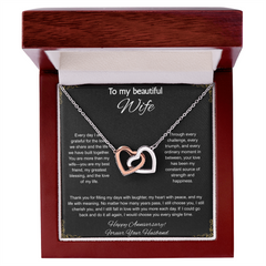 To My Beautiful Wife On Our Anniversary - Interlocking Hearts Necklace