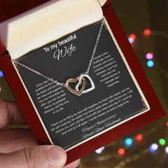 To My Beautiful Wife On Our Anniversary - Interlocking Hearts Necklace