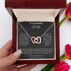 To My Beautiful Wife On Our Anniversary - Interlocking Hearts Necklace