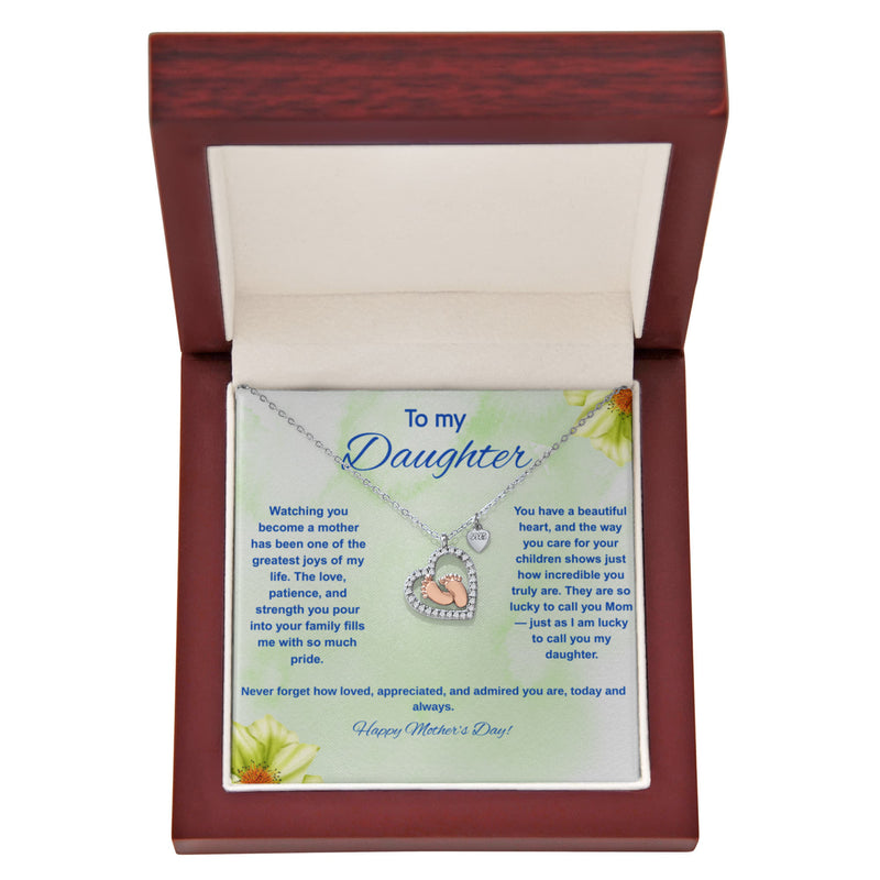 To My Daughter at Mother's Day - Baby Feet Heart Necklace