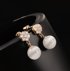 Round Pearl Long Earrings