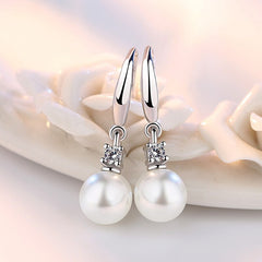 Zircon Ear Studs with Pearl Silver Earrings