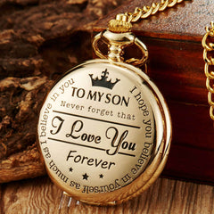 To My Son Vintage Black Quartz Pocket Watch | Love You Forever Gift from Mom or Dad