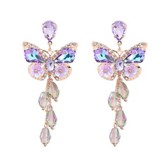 Purple Butterfly Tassel Style Zircon Earrings