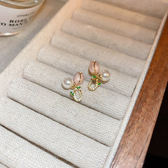 Silver Pearl Tulip Flower Earrings