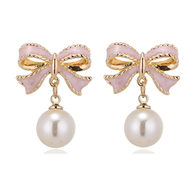 Pearl Pink Bow Earrings