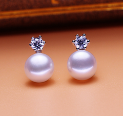 Six-Prong Pearl Stud Earrings