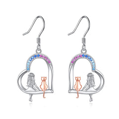 Sterling Silver Cat Drop Earrings