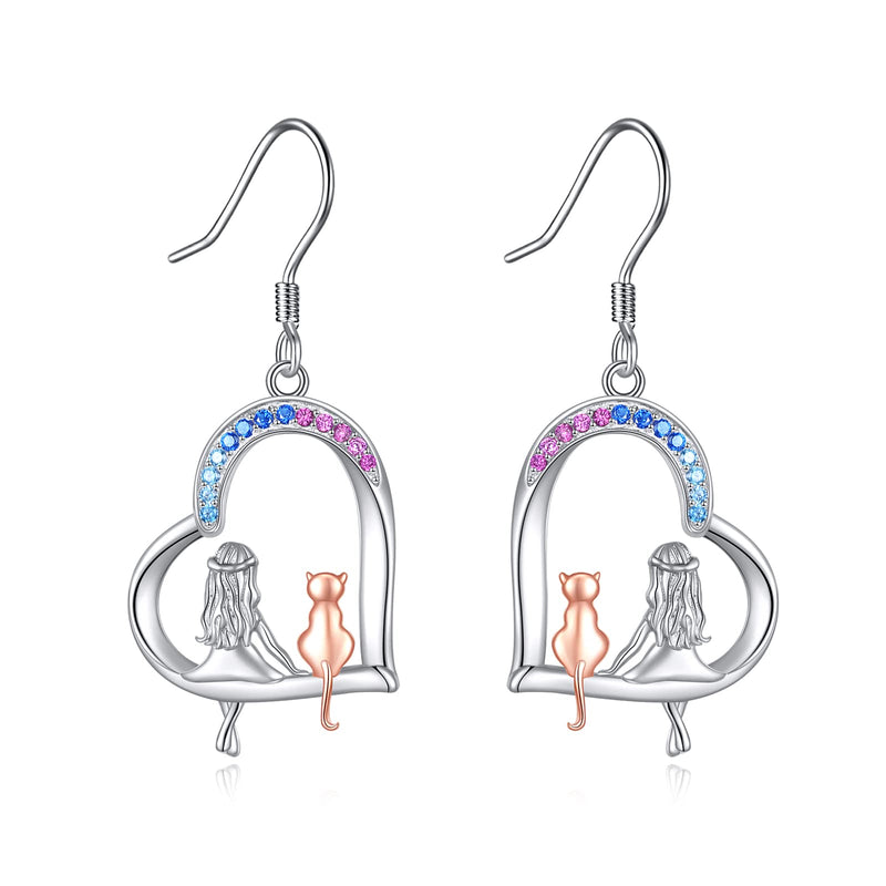 Sterling Silver Cat Drop Earrings