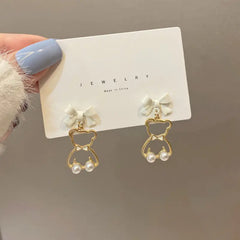 Cute Cartoon Bear Bow Knot Earrings for Girls