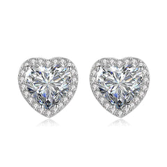 S925 Silver Heart Earrings with Moissanite and Diamonds