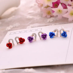 Heart-Shaped Rose Flower Stud Earrings