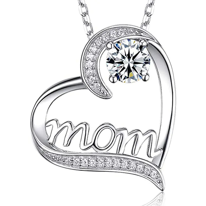 MOM Heart-Shaped Zirconia Necklace