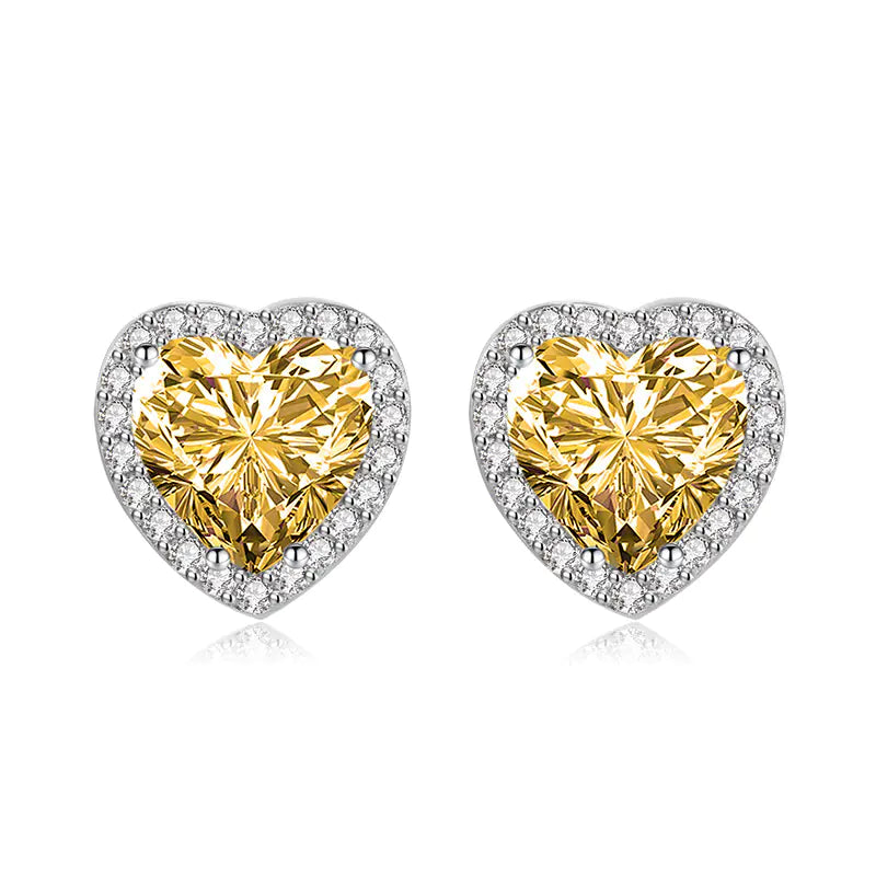 S925 Silver Heart Earrings with Moissanite and Diamonds