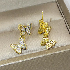 Korean Bow Earrings with Rose Gold and CZ Crystals
