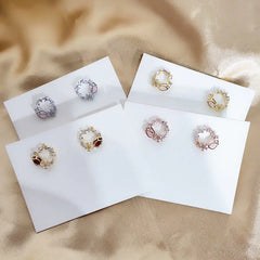 Rose Flower Studs and Zirconia Floral Earrings