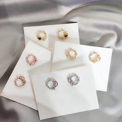 Rose Flower Studs and Zirconia Floral Earrings