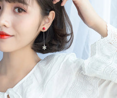 S925 Silver Snowflake Earrings with Red Beads and Pearls