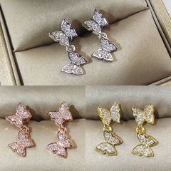 Korean Bow Earrings with Rose Gold and CZ Crystals