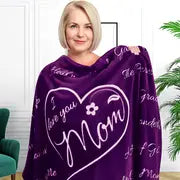 Cozy Flannel "I Love You Mom" Blanket (1pc)