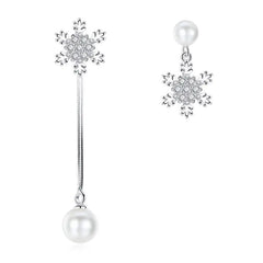 S925 Silver Korean Style Pearl Snowflake Earrings