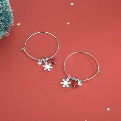 S925 Silver Korean Style Snowflake Earrings with Red Balls
