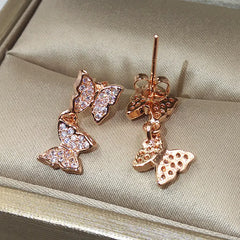Korean Bow Earrings with Rose Gold and CZ Crystals