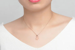 Rose Gold Plated Pendant Necklace with Natural Rose Quartz
