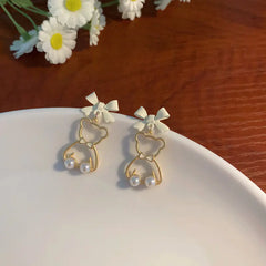 Cute Cartoon Bear Bow Knot Earrings for Girls