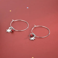 S925 Silver Korean Style Snowflake Earrings with Red Balls
